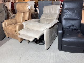 Relaxfauteuil, beige/grijs ecoleder, elektrisch verstelbaar, zwart ond